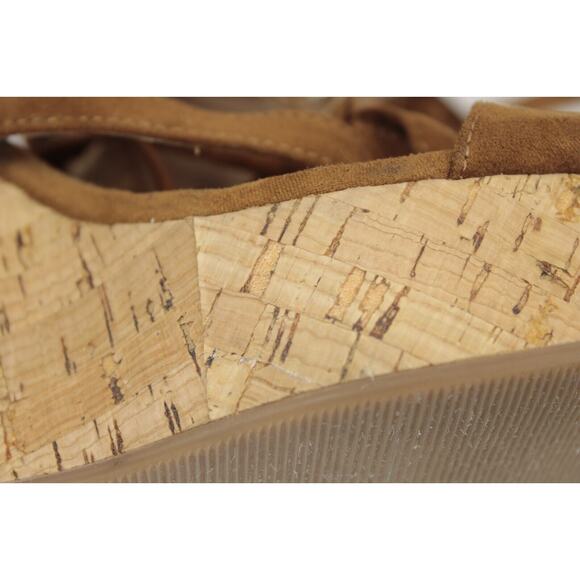 Guess Treacy Wedge Faux Suede Shoes Women 9 Platform Cork Heel Strappy Brown - Picture 7 of 12